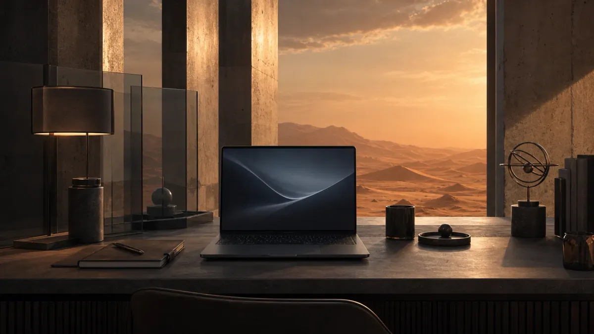 A polished developer workstation inside a desert observatory.